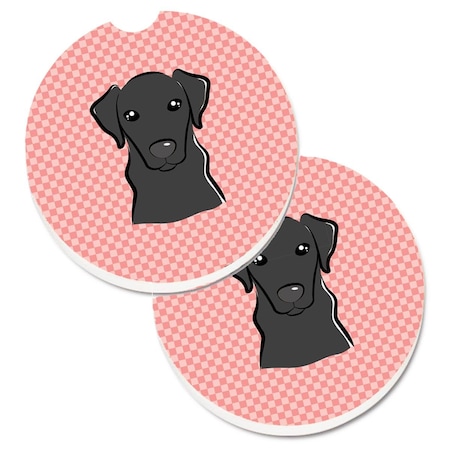 Carolines Treasures Checkerboard Pink and Black Labrador  Cup Holder Car Coaster, PK2 BB1235CARC
